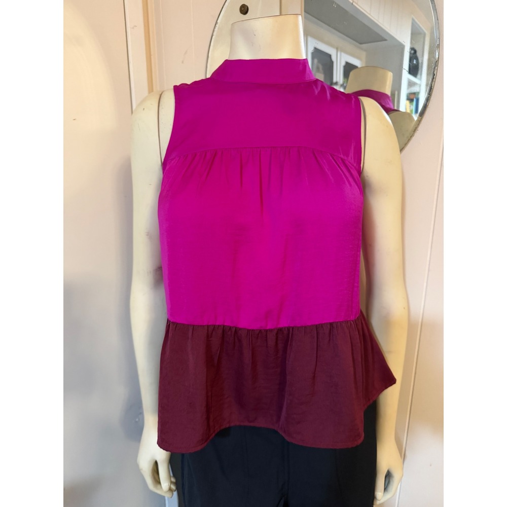 Banana Republic Petite XXSP Colorblock Peplum Top Magenta Burgundy Sleeveless